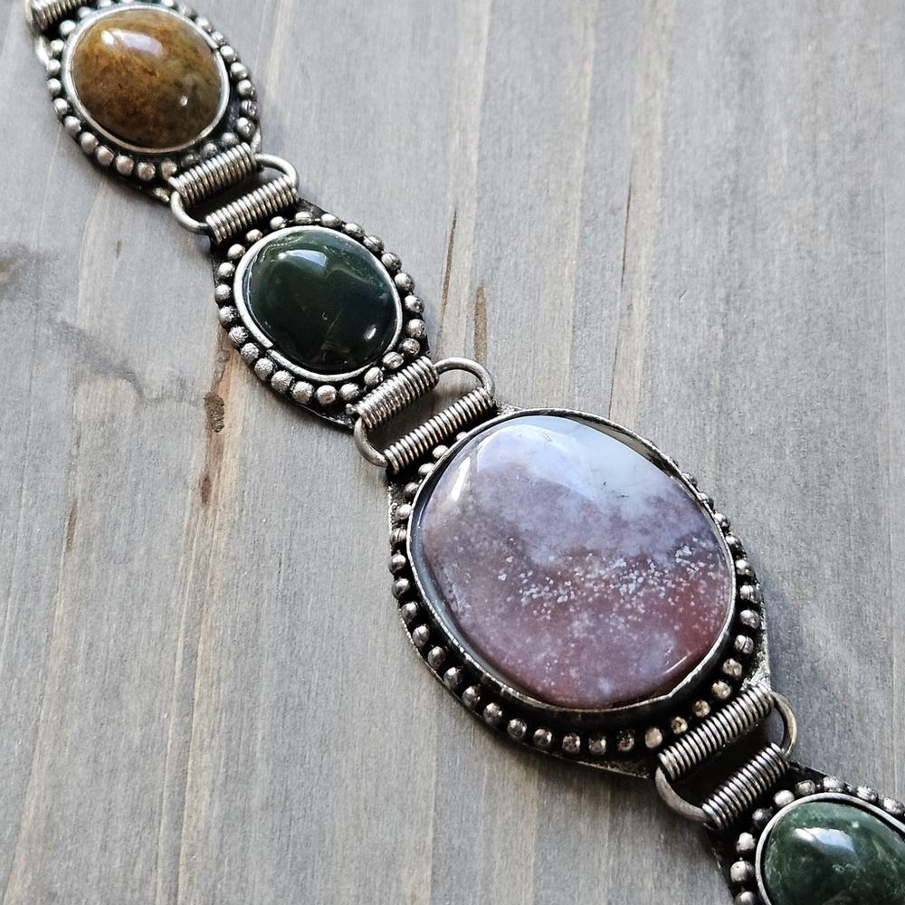 Polished Agate Gemstones Bracelet, Handmade 5 Stone Boho Bracelet